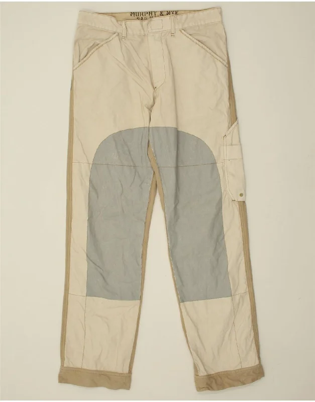 Bleached denim MURPHY & NYE Mens Sailmakers Straight Cargo Trousers W32 L32  Beige