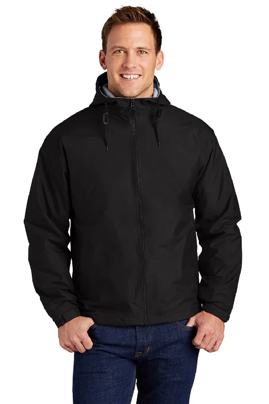 Cold-weather Port Authority Mens Team Wind & Water Resistant Full Zip Hooded Jacket - Black