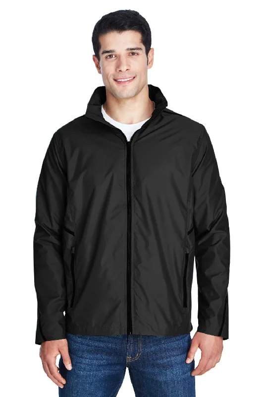 Luxury-fabric Team 365 Mens Conquest Wind & Water Resistant Full Zip Hooded Jacket - Black