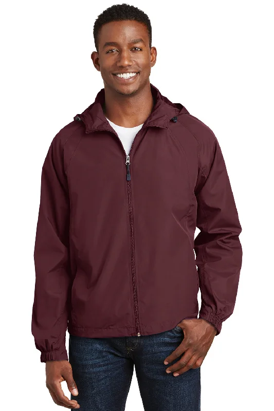 Off-duty Sport-Tek Mens Water Resistant Full Zip Hooded Jacket - Maroon