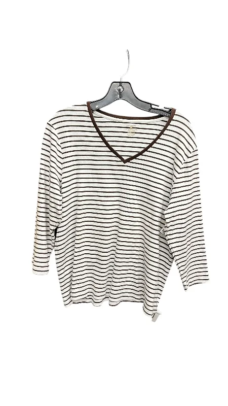 Basic long sleeve Top Long Sleeve By Jones New York In Brown & White, Size: 1x