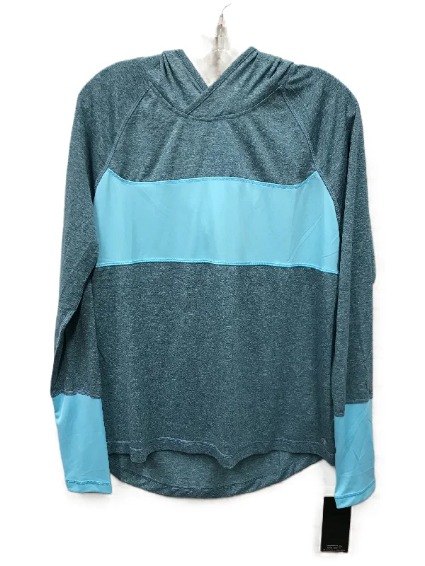 Cotton jersey Blue Athletic Top Long Sleeve Hoodie By Champion, Size: L