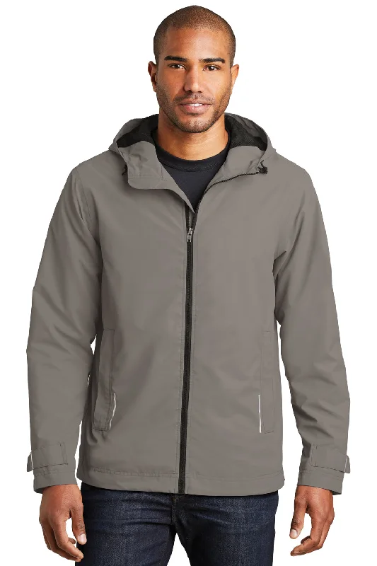 Layered Port Authority Mens Northwest Slicker Waterproof Full Zip Hooded Jacket - Northern Grey