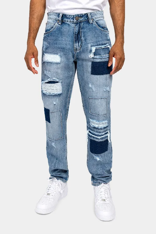 Wool-blend pants Distressed Cut and Repair Patchwork Denim Jeans