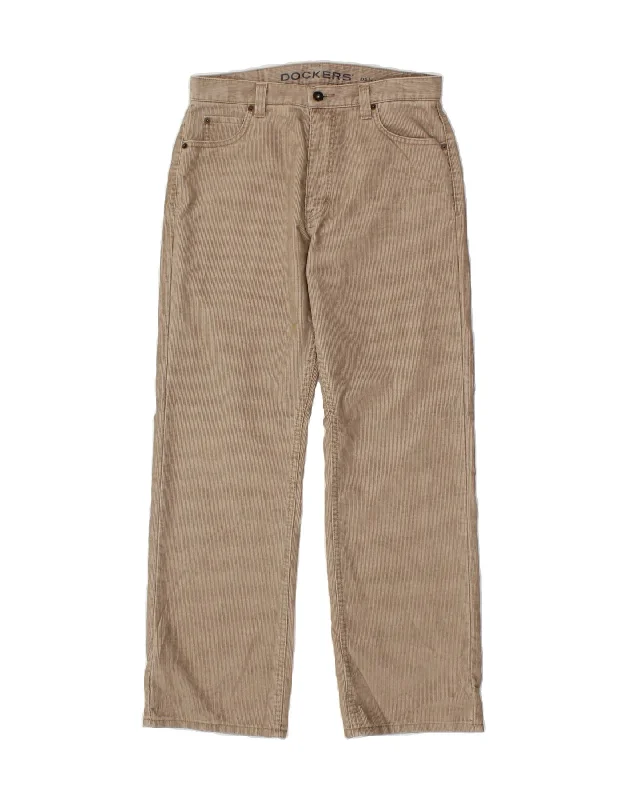 High-waisted shorts DOCKERS Mens Classic Fit Straight Casual Trousers W30 L30 Brown Striped