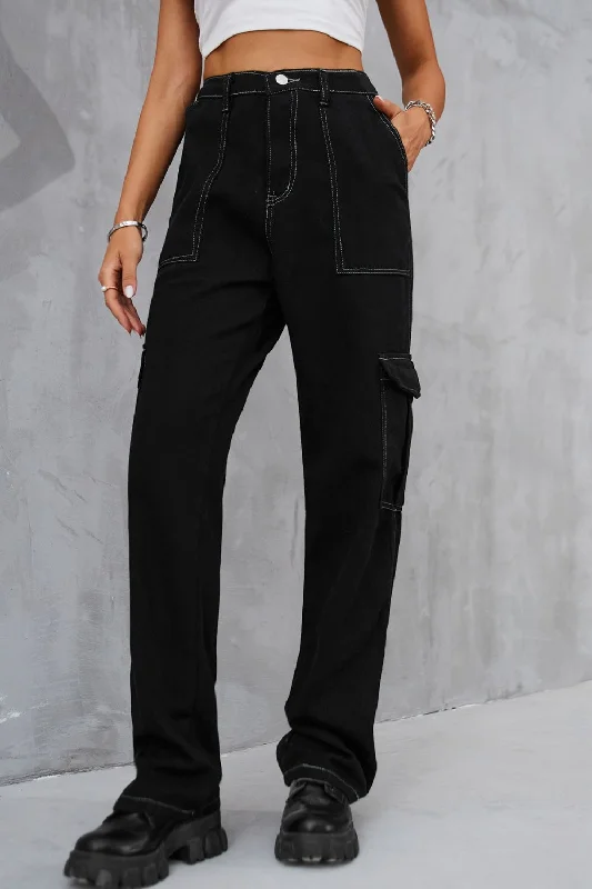 Slim fit jeans Long Straight Leg Jeans with Pockets