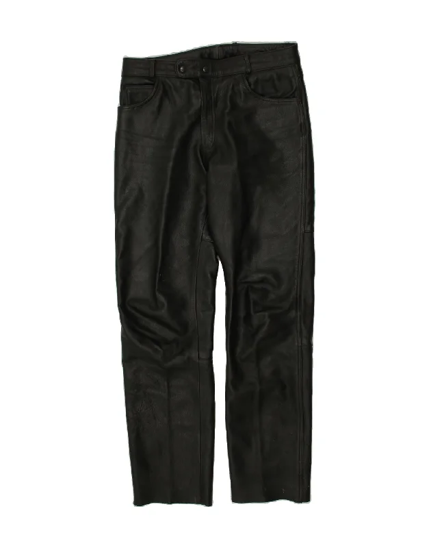 Flared VINTAGE Mens Straight Casual Trousers IT 50 Large W34 L33 Black Leather