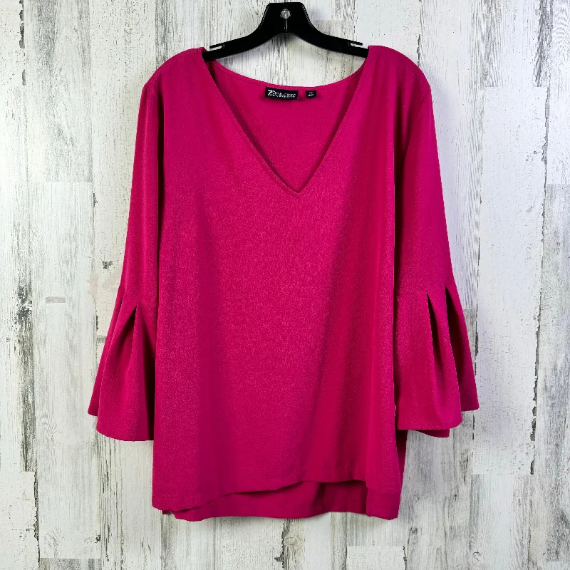 Solid color Top Long Sleeve By New York And Co In Pink, Size: 2x