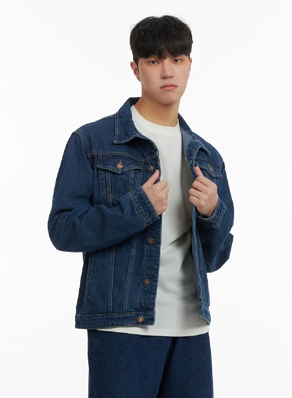 Dynamic-wear Men's Solid Button Denim Jacket IA402