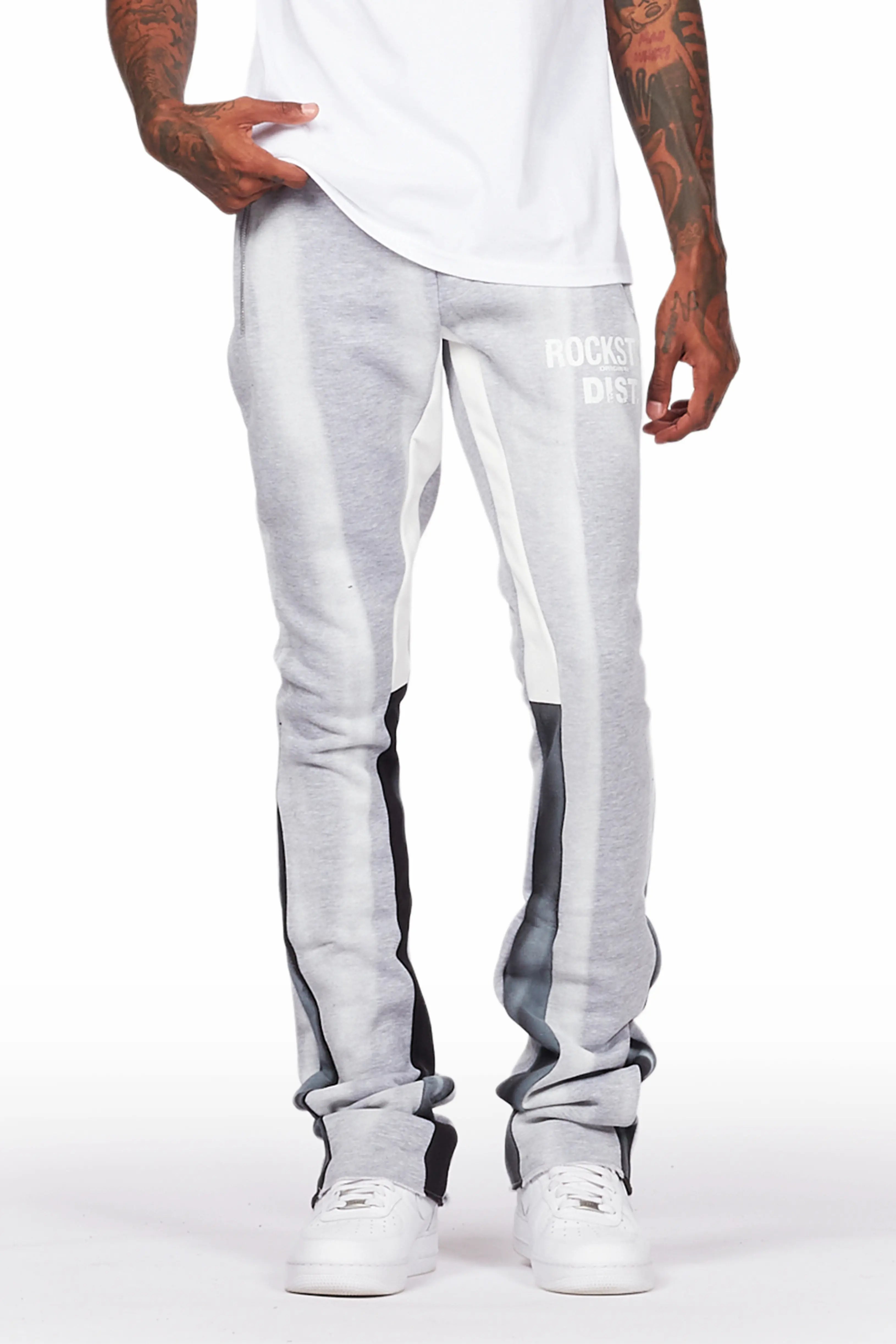 Eco pants Firoz Grey/White Graphic Stacked Flare Pant