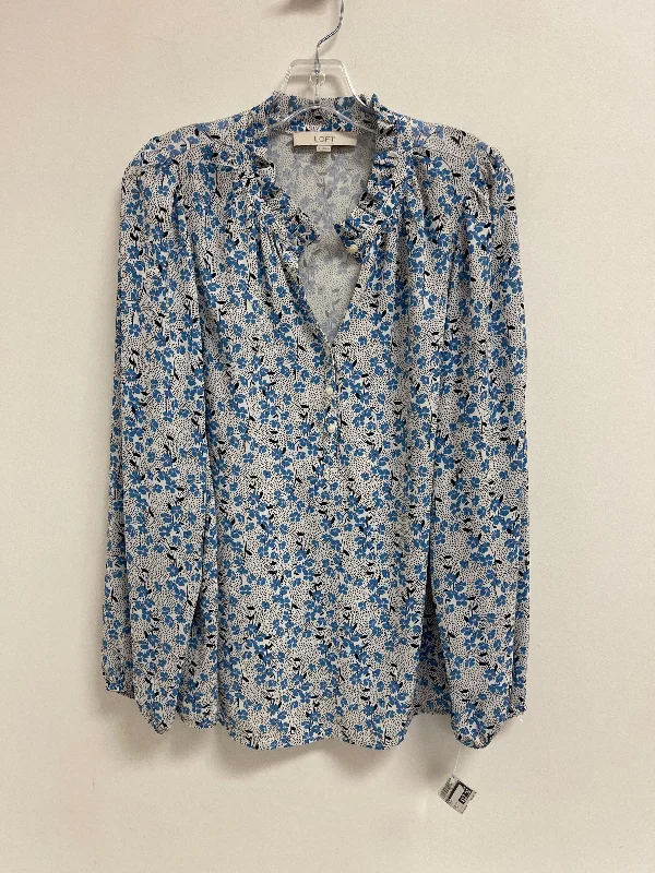 Stylish long sleeve Top Long Sleeve By Loft In Blue, Size: L