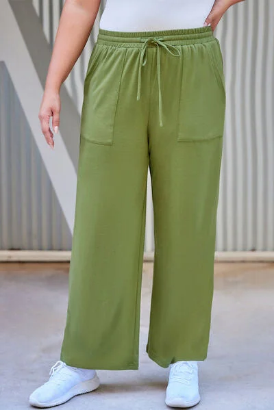 Printed pants Plus Size Drawstring Straight Pants with Pockets