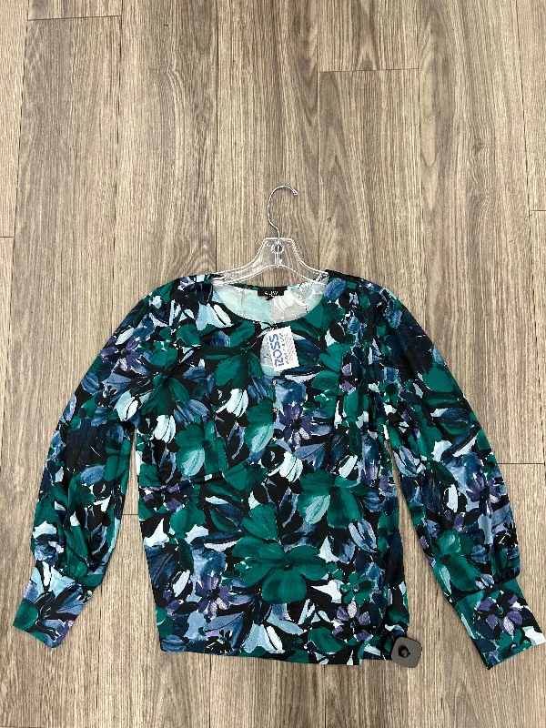 Solid color Top Long Sleeve By Auw In Blue Green, Size: L