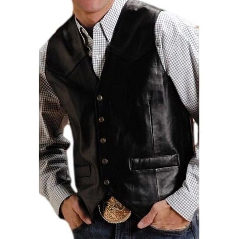 Elevated Roper Western Vest Mens Leather Snap Tall Black 02-075-0520-0800 BL