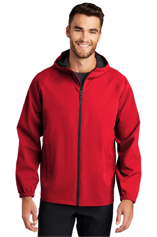 Off-duty Port Authority Mens Essential Waterproof Full Zip Hooded Rain Jacket - Deep Red