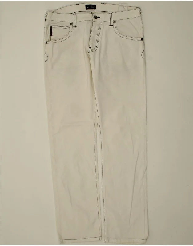 Bootcut ARMANI Mens Straight Jeans W32 L32 White Cotton