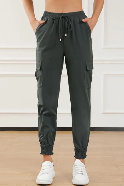 Button-front pants Drawstring High Waist Joggers With Pockets