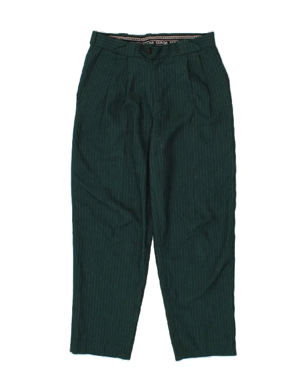 Straight-cut VINTAGE Mens High Waist Tapered Chino Trousers W31 L29 Green Pinstripe