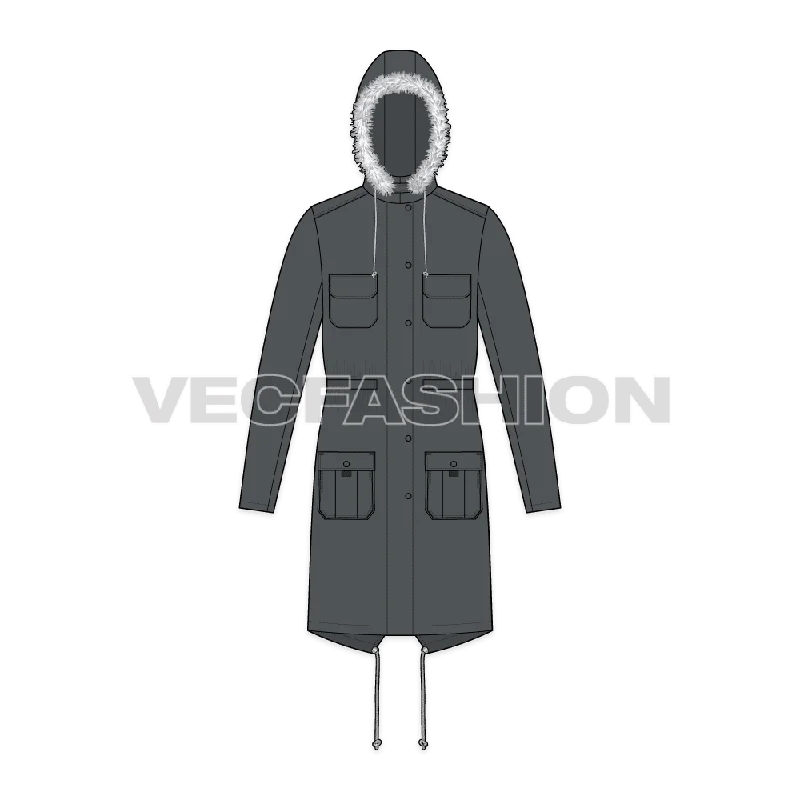 Recycled-materials Mens Fishtail Parka Coat