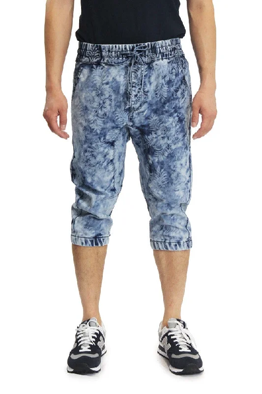 Graphic pants Men's Floral Print Denim Jogger Shorts