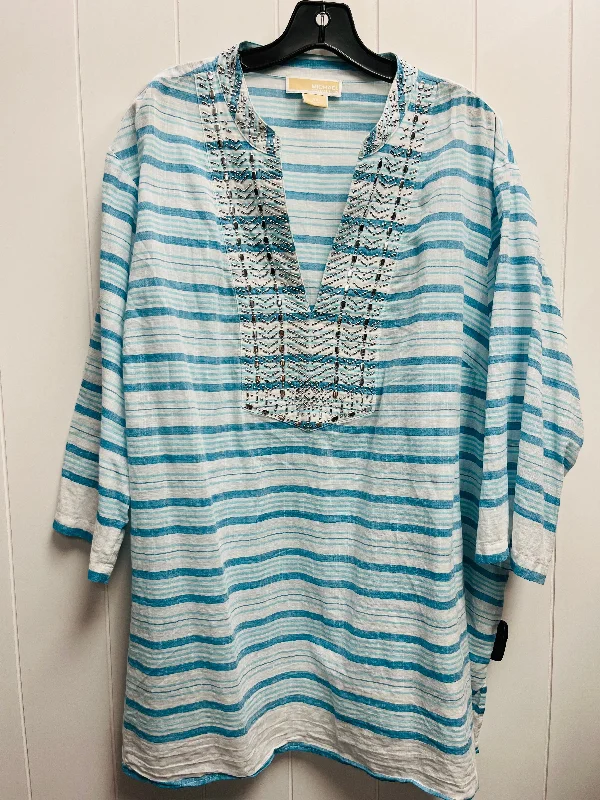 Simple long sleeve Top Long Sleeve By Michael By Michael Kors In Blue & White, Size: 3x