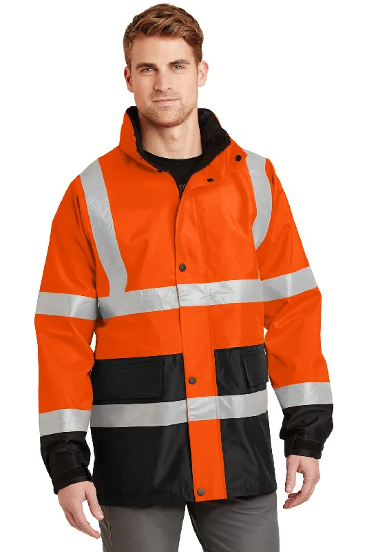 Designer CornerStone Mens ANSI 107 Class 3 Waterproof Full Zip Hooded Jacket - Safety Orange