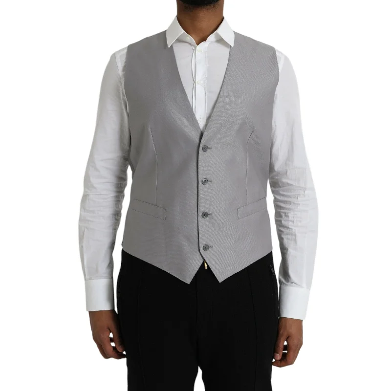 Luxe-casual Dolce & Gabbana Light Gray Wool Formal Dress Waistcoat Men's Vest