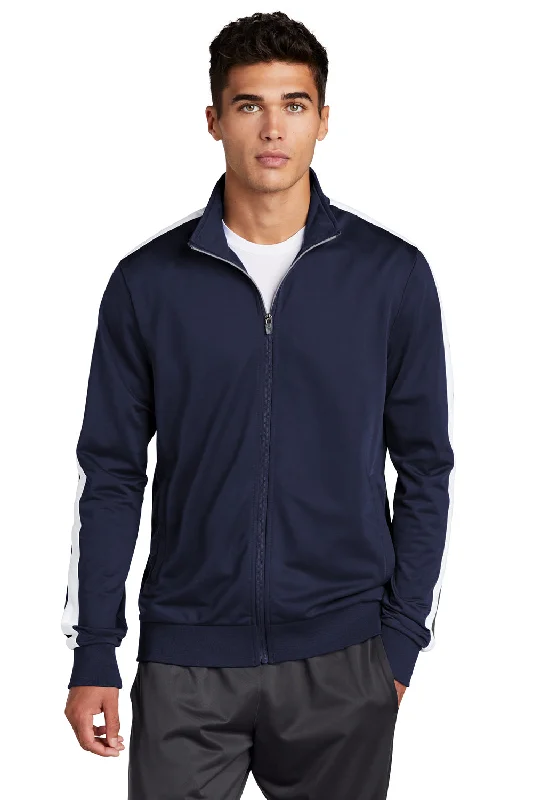 Slim-fit Sport-Tek Mens Full Zip Track Jacket - True Navy Blue/White