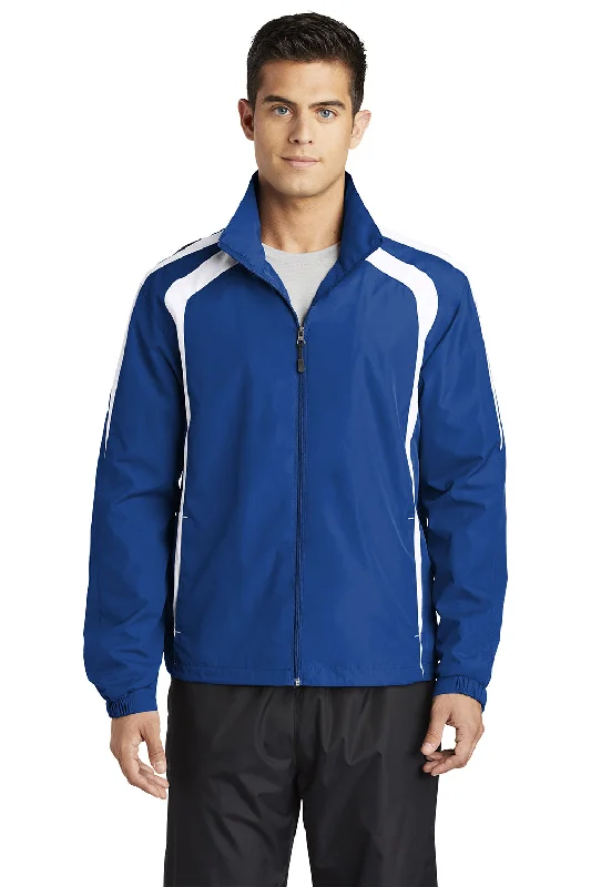 Slim-fit Sport-Tek Mens Water Resistant Full Zip Jacket - True Royal Blue/White