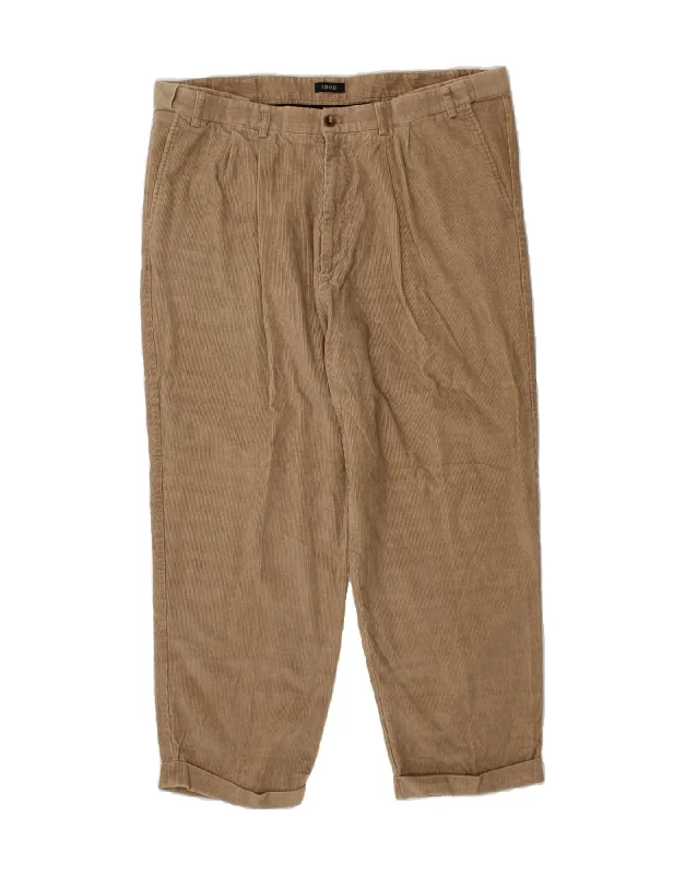 High-waisted IZOD Mens Pegged Corduroy Trousers W46 L30 Brown Cotton