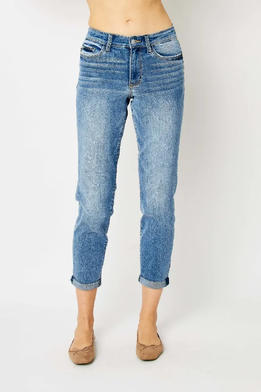 Wide-leg trousers Judy Blue Cuffed Hem Low Waist Slim Jeans