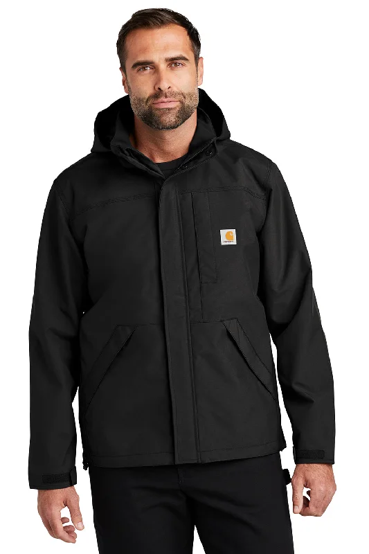 Performance-ready Carhartt Mens Storm Defender Shoreline Waterproof Full Zip Hooded Jacket - Black