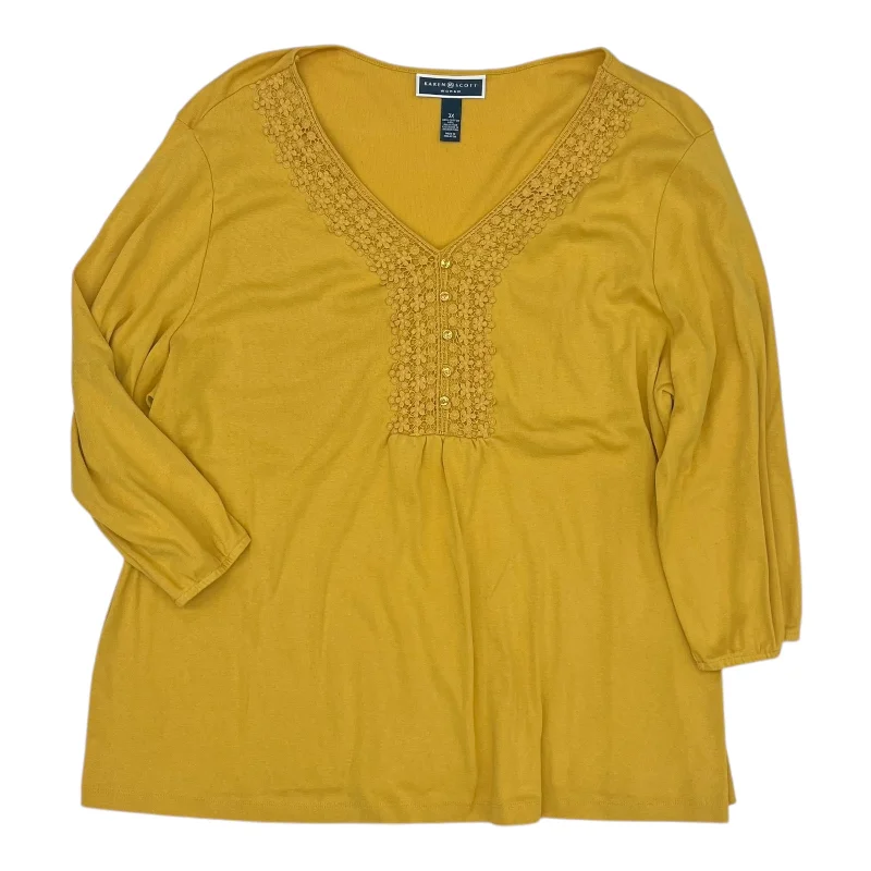 Premium long sleeve Top 3/4 Sleeve By Karen Scott In Yellow, Size:3X