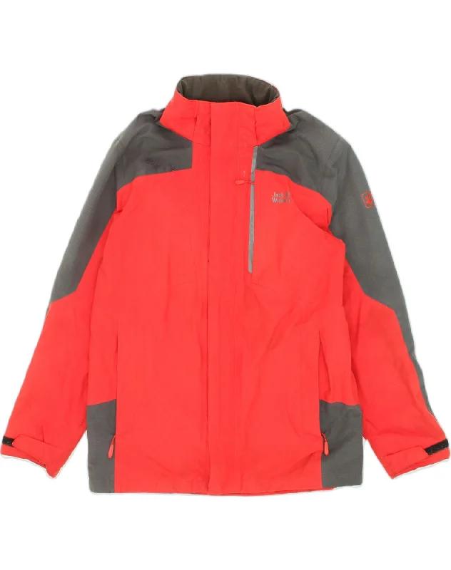 Off-duty JACK WOLFSKIN Mens Rain Jacket UK 40/42 Large Red Colourblock Polyamide