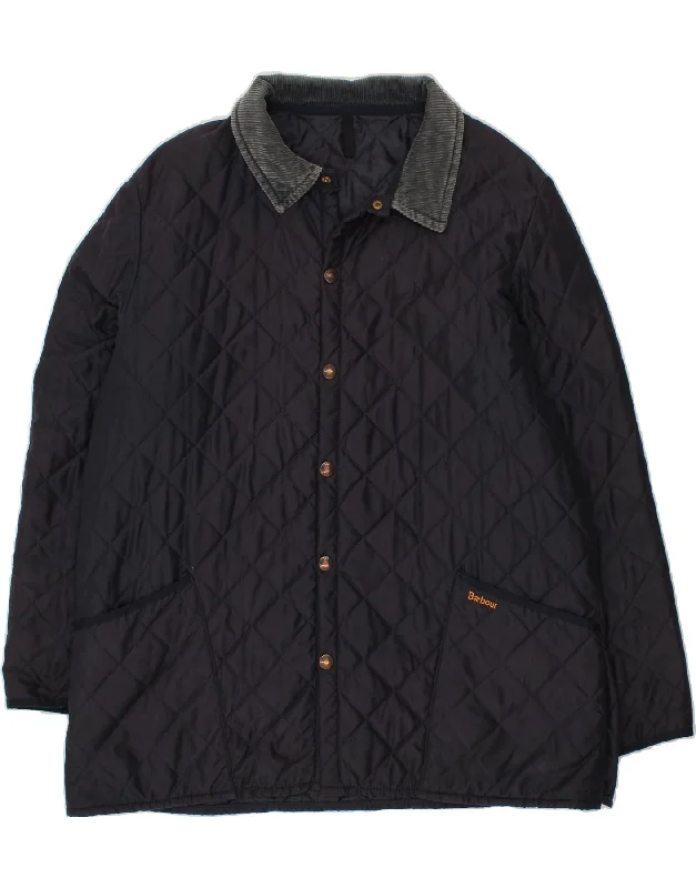 Elevated BARBOUR Mens Quilted Jacket UK 44 2XL Navy Blue Polyester