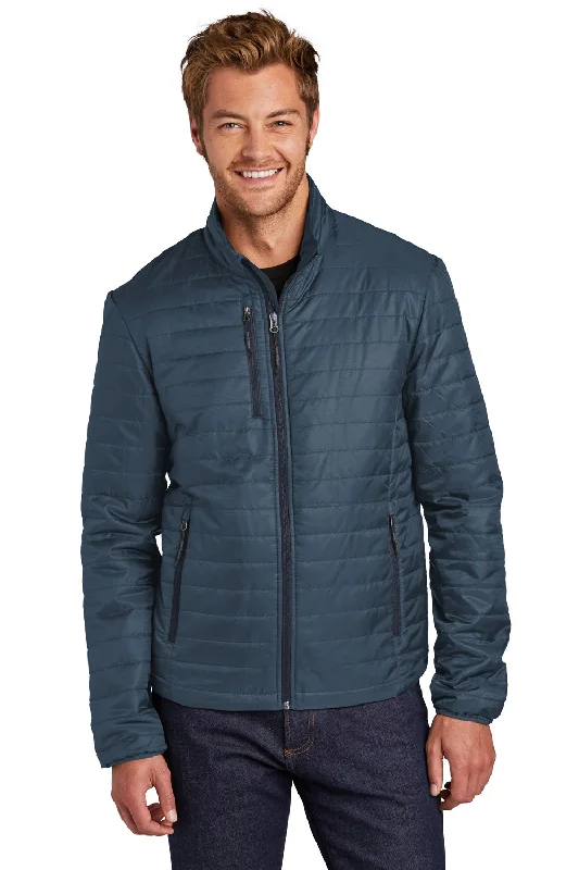 Tailored-wear Port Authority Mens Water Resistant Packable Puffy Full Zip Jacket - Regatta Blue/River Navy Blue