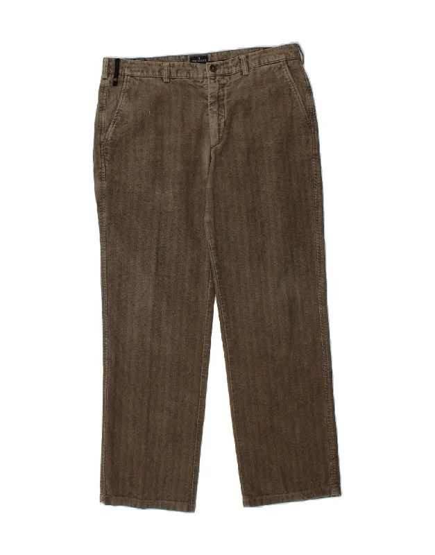 Classic TRUSSARDI Mens Straight Chino Trousers IT 52 XL W36 L30 Brown Herringbone