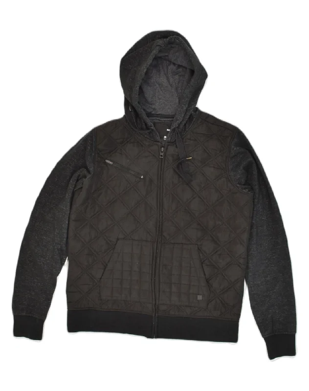 Recycled-materials HURLEY Mens Hooded Quilted Jacket UK 38 Medium Black Polyester