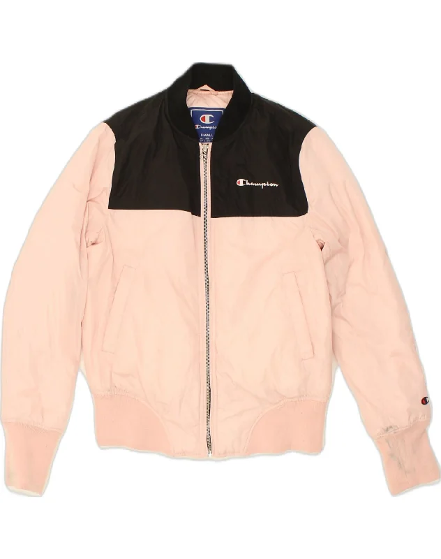 Elevated CHAMPION Mens Bomber Jacket UK 36 Small Pink Colourblock Polyester