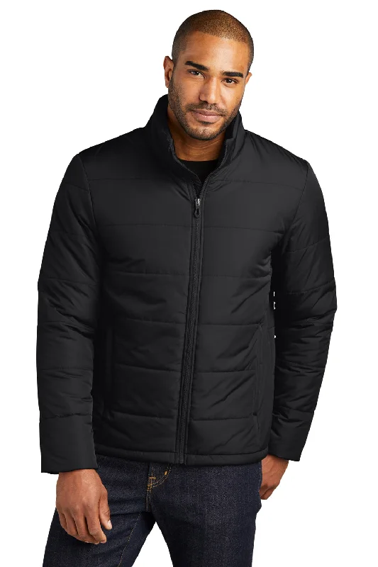 Sportwear-inspired  Port Authority Mens Water Resistant Full Zip Puffer Jacket - Deep Black