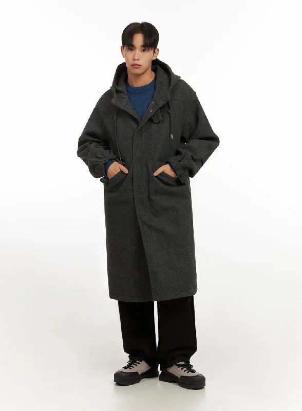 Oversized Men's Warm Wool Zip-Up Hooded Coat ID413