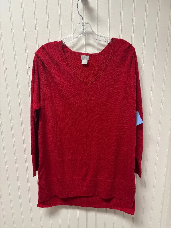 V-neck long sleeve Tunic Long Sleeve By Chicos In Red, Size: M