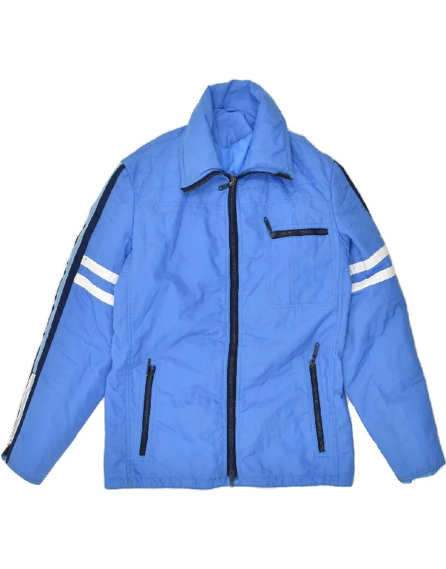 Trendy VINTAGE Mens Windbreaker Jacket UK 38 Medium Blue Striped Polyamide