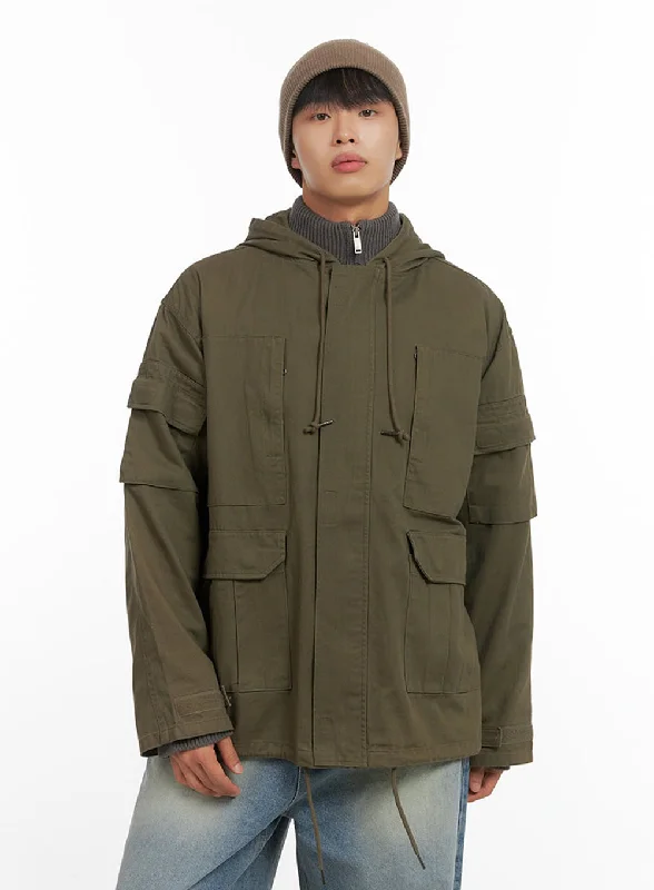 Streetwear Men's Hooded Zip-Up Field Jacket IO420