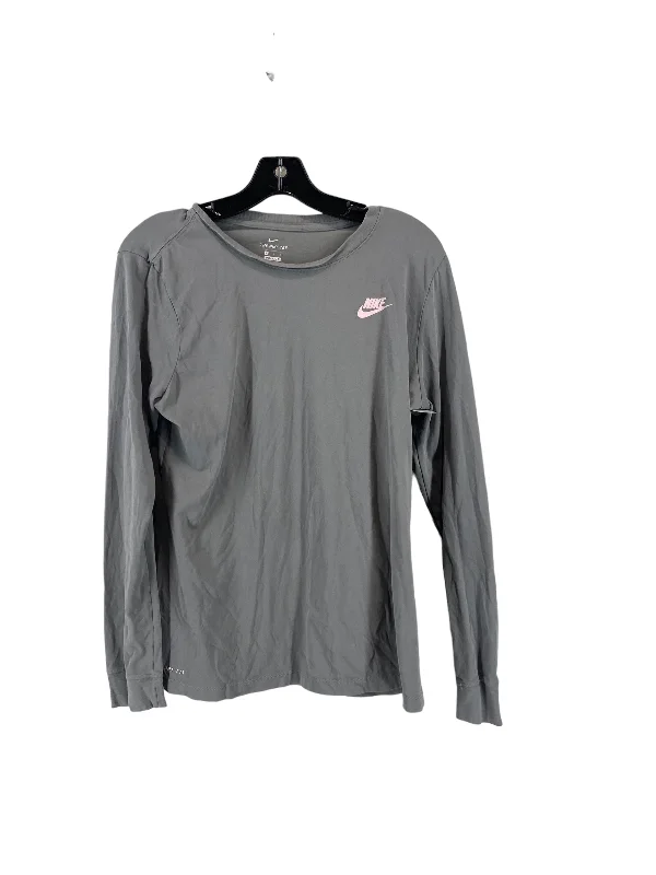 Eco-friendly fabric Athletic Top Long Sleeve Collar By Nike In Grey, Size: L