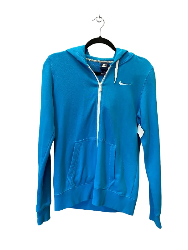 High-neck top Athletic Top Long Sleeve Hoodie By Nike In Blue, Size: M