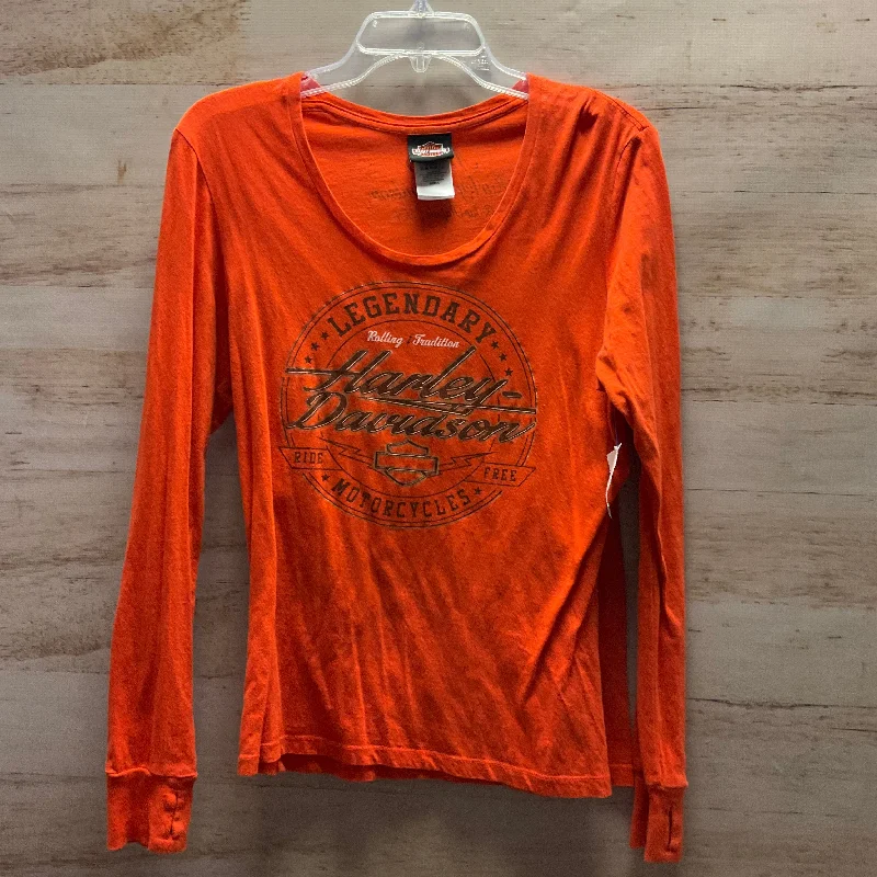 Stretch fit Top Long Sleeve By Harley Davidson In Orange, Size: L