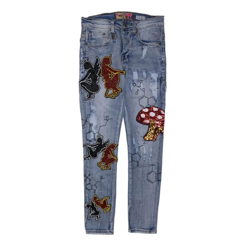 Wide-leg Men's Mushroom Angel Vs Devil Denim Jeans In Indigo