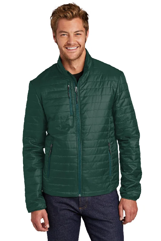 Weatherproof Port Authority Mens Water Resistant Packable Puffy Full Zip Jacket - Tree Green/Marine Green - Closeout