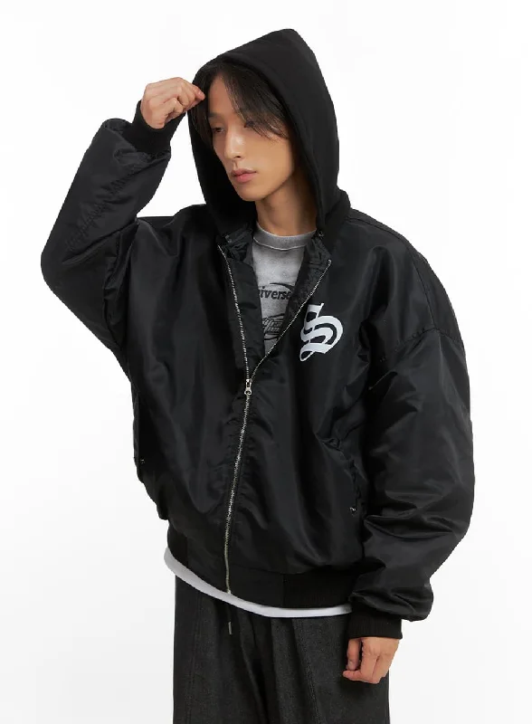 Performance-wear Men's Hooded Zip-Up Bomber Jacket IO402